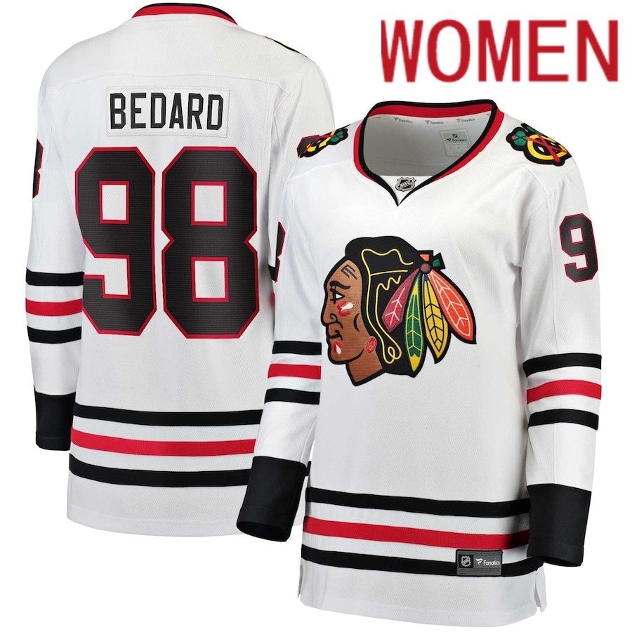 Women Chicago Blackhawks #98 Connor Bedard Fanatics Branded White Away Premier Breakaway Player NHL Jersey->chicago blackhawks->NHL Jersey